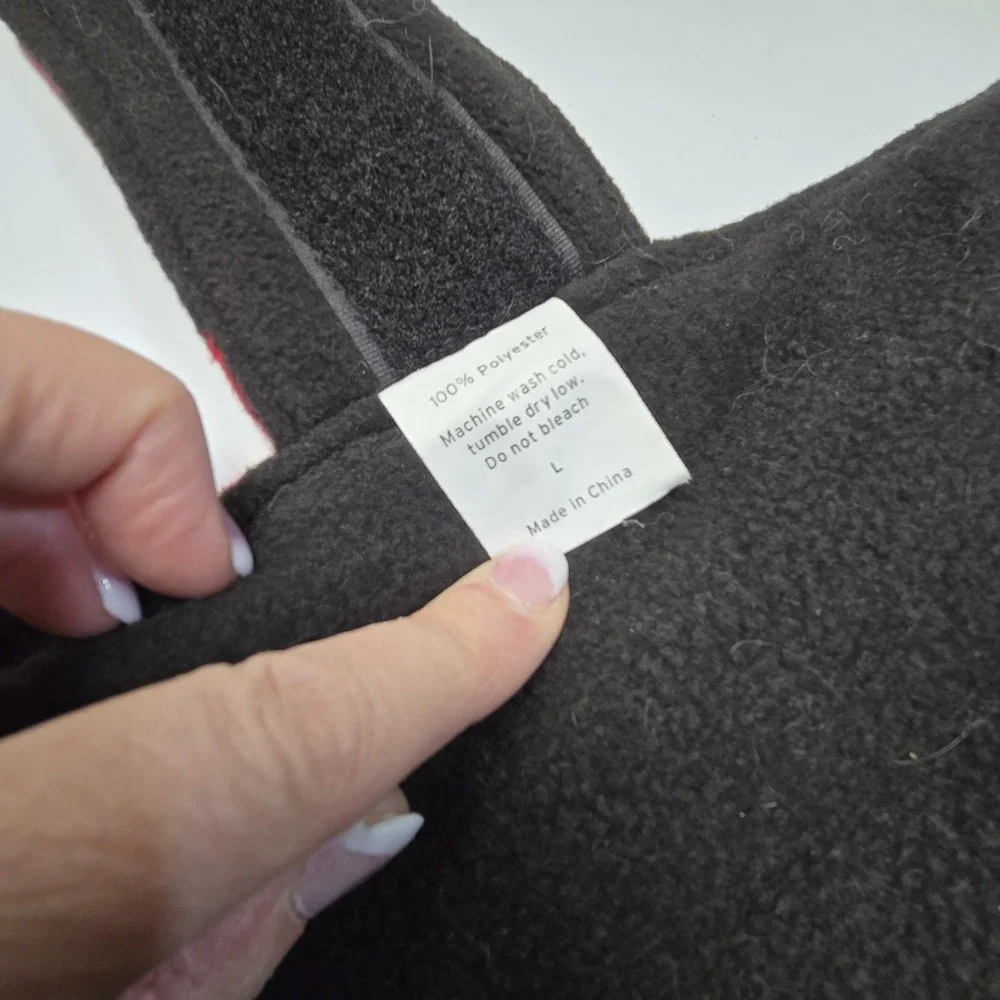 Eddie Bauer Pet Fleece Lined Dog Coat Sz Large Black‎ Red Buffalo Plaid Outdoor
